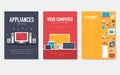 Home appliances cards set. Electronics template of flyear, magazines, posters, book cover, banners. Devices infographic