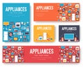 Home appliances cards set. Electronics template of flyear, magazines, posters, book cover, banners. Devices infographic
