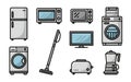 Home appliances collection icon set for household kitchen and laundry electronic equipment objects including refrigerator Royalty Free Stock Photo