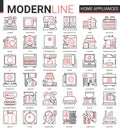 Home appliances line icon vector illustration set for house cleaning, kitchen or bathroom household items, hair body
