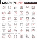 Home appliances flat line icon vector illustration set for house cleaning, kitchen or bathroom household items, hair Royalty Free Stock Photo