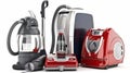 Home appliances. Group of vacuum cleaner, iron and washing machi