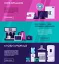 Home appliances horisontal banners concept. Page site with description kitchen household goods detailed characteristics