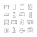 Home appliances icon. Electrical household items computer tv refrigerator microwave vector thin line isolated