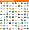 100 home appliances icon set, flat style Royalty Free Stock Photo