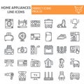 Home appliances line icon set, household symbols collection, vector sketches, logo illustrations, utensil signs linear Royalty Free Stock Photo