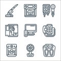 home appliances line icons. linear set. quality vector line set such as scale, fan, air purifier, telephone, television, cabinet,