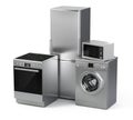 Home appliances. Refrigerator, washing machine, electric stove and microwave