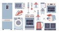 Home appliances set domestic electronics and machines concept. Equipment elements for kitchen cooking laundry washing