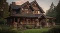 Home architecture design in Tudor Style with Half-timbered