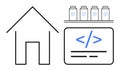 Home Automation and Coding Concept with House Outline, Code Symbol, and Storage Jars Royalty Free Stock Photo