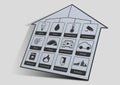 Home automation icon illustration to control a smart home like lighting, water, surveillance cameras, energy