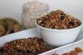 Home baked Banana granola made of overly ripe banana, oats, cinnamon powder, almonds and raisins