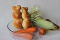 Home baked Easter Bunny bread rolls. Buns baked in the shape of Bunny as part of Easter celebration Royalty Free Stock Photo