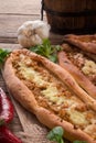 Home-baked pide with green asparagi Royalty Free Stock Photo