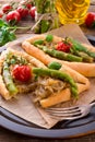 Home-baked pide with green asparagi Royalty Free Stock Photo