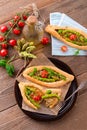 Home-baked pide with green asparagi Royalty Free Stock Photo