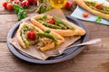 Home-baked pide with green asparagi Royalty Free Stock Photo