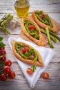 Home-baked pide with green asparagi Royalty Free Stock Photo