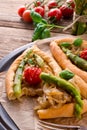 Home-baked pide with green asparagi Royalty Free Stock Photo