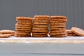 Home baked selfmade dog treat cookies stacked in a row Royalty Free Stock Photo