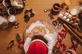 Making gingerbread at home. Little girl cutting cookies of gingerbread dough. Christmas and New Year traditions concept Royalty Free Stock Photo