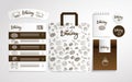 Home bakery identity design with food pattern, illustrati