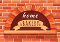 Home bakery oven. Brick stone firewood stove for baking bread, cooking italian pizza cheese on fire wood, creative logo