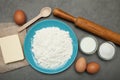 Home baking, concept: flour, eggs, butter, sugar and milk