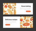 Home Baking, Delicious Recipes Landing Page Templates Set, Homepage with Fresh Baked Goods Vector Illustration