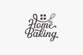 home baking logo with a combination of whisk, window, leaves and beautiful lettering Royalty Free Stock Photo