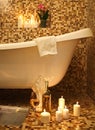 Home bathroom interior with bubble bath Royalty Free Stock Photo