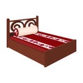 Home bed with cushion in the shape of an oval.Bed with red mattress.Bed single icon in cartoon style vector symbol stock