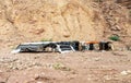 The home of a Bedouin family is located at the foot of a mountain near the Wadi Numeira gorge in Jordan