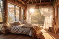 Home bedroom interior decorated with natural material Royalty Free Stock Photo