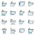 Home bidet icons set vector color line