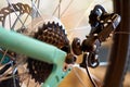 Home bike repair. Preparing for the bike season after winter. Close up shot parts Royalty Free Stock Photo