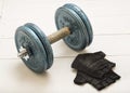 Home: Blue, worn dumbbell. 2