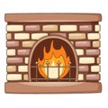 Home brick fireplace with a burning fire. Cozy home, a symbol of autumn. Design element with outline. Doodle, hand-drawn Royalty Free Stock Photo