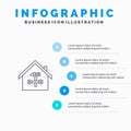 Home, Building, Construction, Repair, Hammer, Wrench Line icon with 5 steps presentation infographics Background