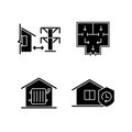 Home building regulation black glyph icons set on white space
