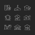 Home building standards chalk white icons set on dark background