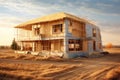 Home Building Under Construction Made From Wood Framing extreme closeup. Generative AI