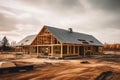 Home Building Under Construction Made From Wood Framing extreme closeup. Generative AI