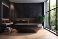 furniture luxury bathtub modern black bathroom home design cabinet interior wood. Generative AI. Royalty Free Stock Photo