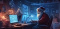 family communication holiday laptop santa happy character christmas home house. Generative AI.