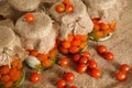 Home canning. Banks pickled tomatoes