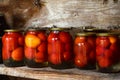 Home canning. Pickles in glass jars.Pickled tomatoes.