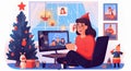 home character happy communication holiday christmas santa laptop house family. Generative AI.