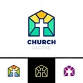 Home Church Logo. House Bible logotype. Calvary cross silhouette.